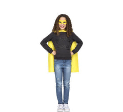 Super Herói ou Traje de Heroína Amarelo ou Cabo e Máscara para Crianças