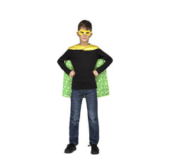 Traje ou capa de super-herói amarelo e verde para crianças