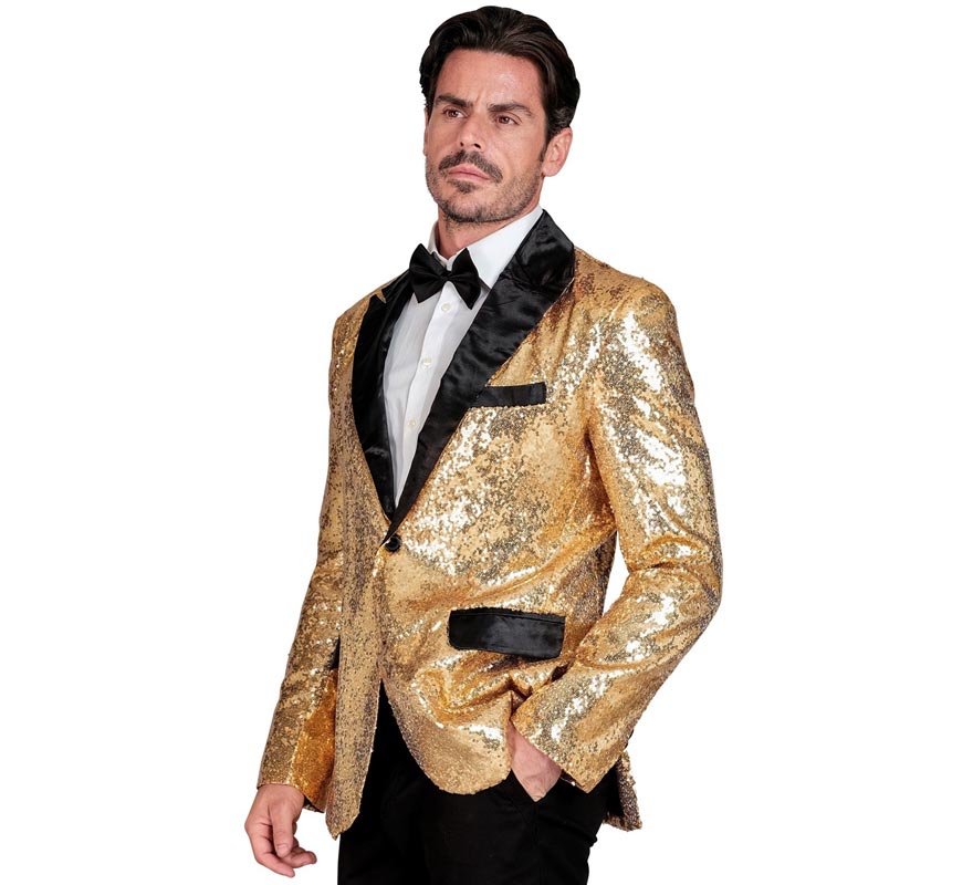 Translation missing: pt-PT.Chaqueta de Fiesta dorado y negro con lentejuelas para hombre