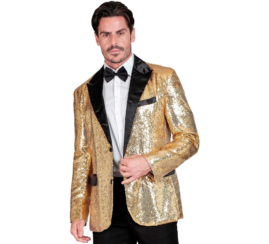 Translation missing: pt-PT.Chaqueta de Fiesta dorado y negro con lentejuelas para hombre