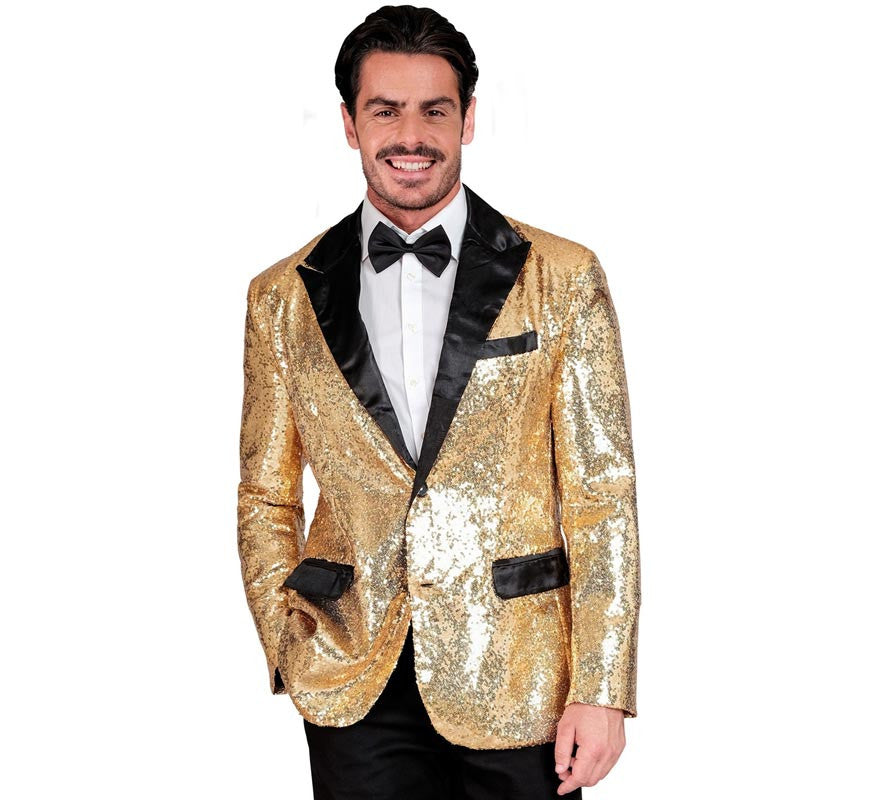 Translation missing: pt-PT.Chaqueta de Fiesta dorado y negro con lentejuelas para hombre