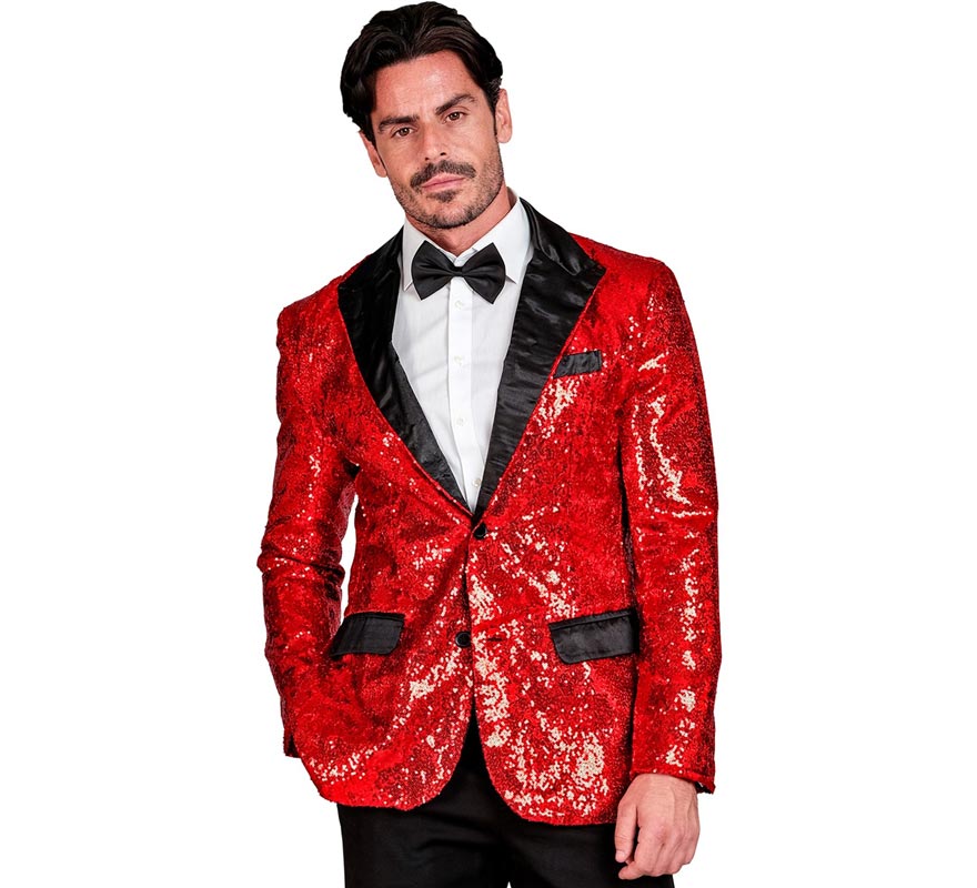 Translation missing: pt-PT.Chaqueta de Fiesta rojo y negro con lentejuelas para hombre