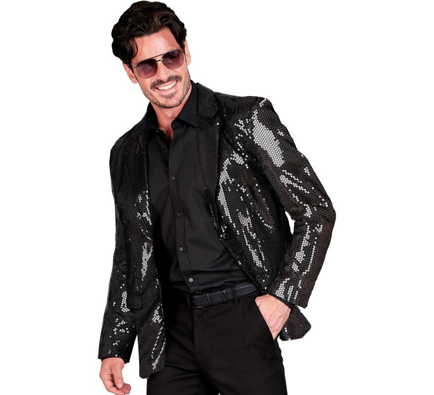 Translation missing: pt-PT.Chaqueta de Moda Disco negra con lentejuelas para hombre