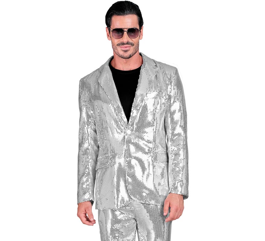 Translation missing: pt-PT.Chaqueta de Moda Disco plateada con lentejuelas para hombre