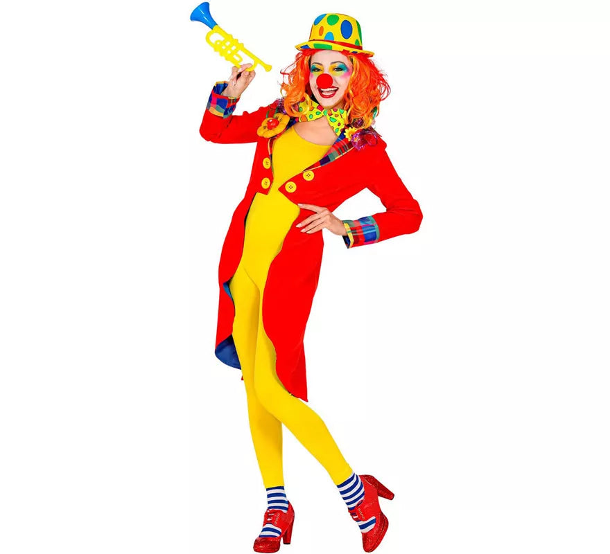 Disfraz o Chaqueta de Payaso Rojo y Amarillo para mujer
