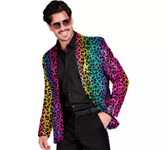 Fantasia de festa ou jaqueta com estampa animal multicolorida com estampa de leopardo para homens