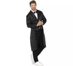 Traje ou fraque com lantejoulas pretas para homem