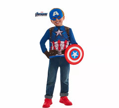 Fato ou Kit Capitão América para Meninos: Camiseta, Escudo, Máscara e Luvas