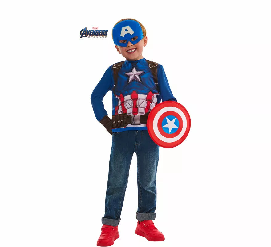 Translation missing: pt-PT.Disfraz o Kit de Capitán América para niño: Camiseta, Escudo, Máscara y Guantes