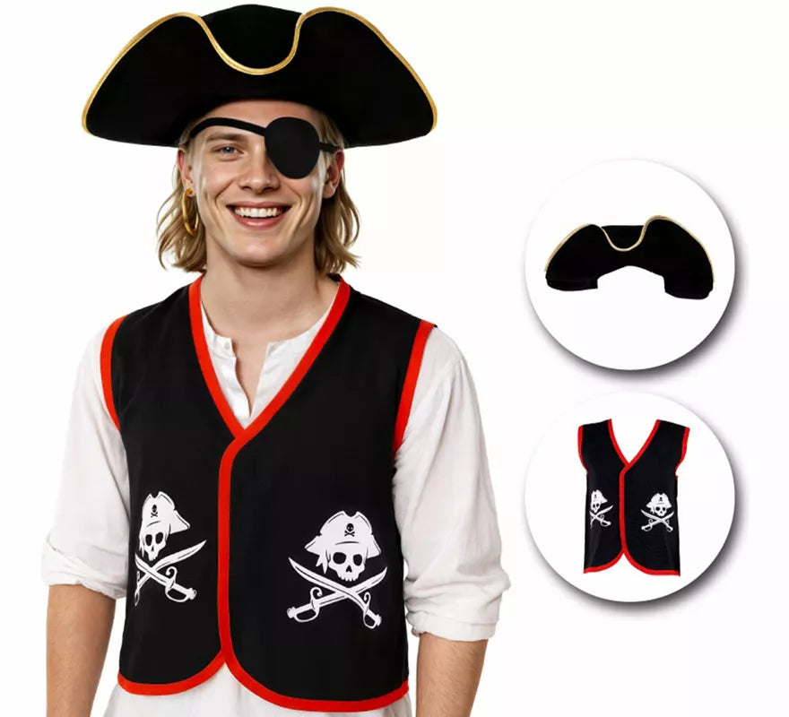 Translation missing: pt-PT.Disfraz o Kit de Pirata para adultos: Sombrero y Chaleco