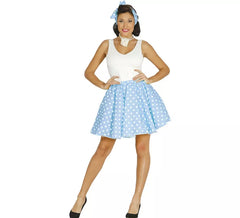 Traje ou kit Pin Up dos anos 50 azul para mulheres: saia e laço