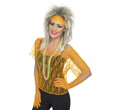 Traje ou Kit laranja Pop dos anos 80: camiseta, luvas e fita