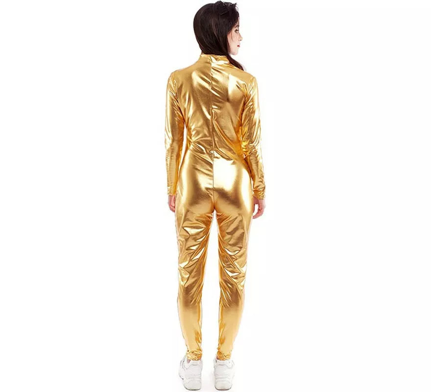 Translation missing: pt-PT.Disfraz o Mono metálico cierre frontal dorado para mujer