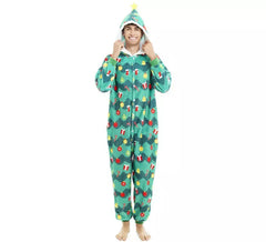 Fato de árvore de Natal ou pijama com capuz para adulto