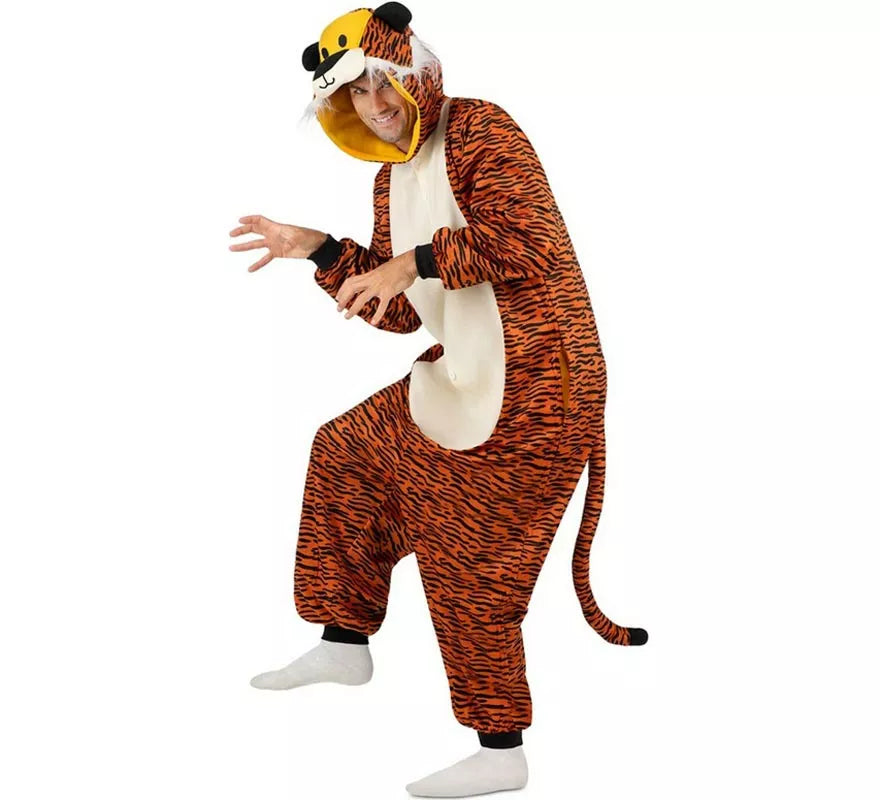 Translation missing: pt-PT.Disfraz o Pijama de Tigre oscuro con capucha para adulto