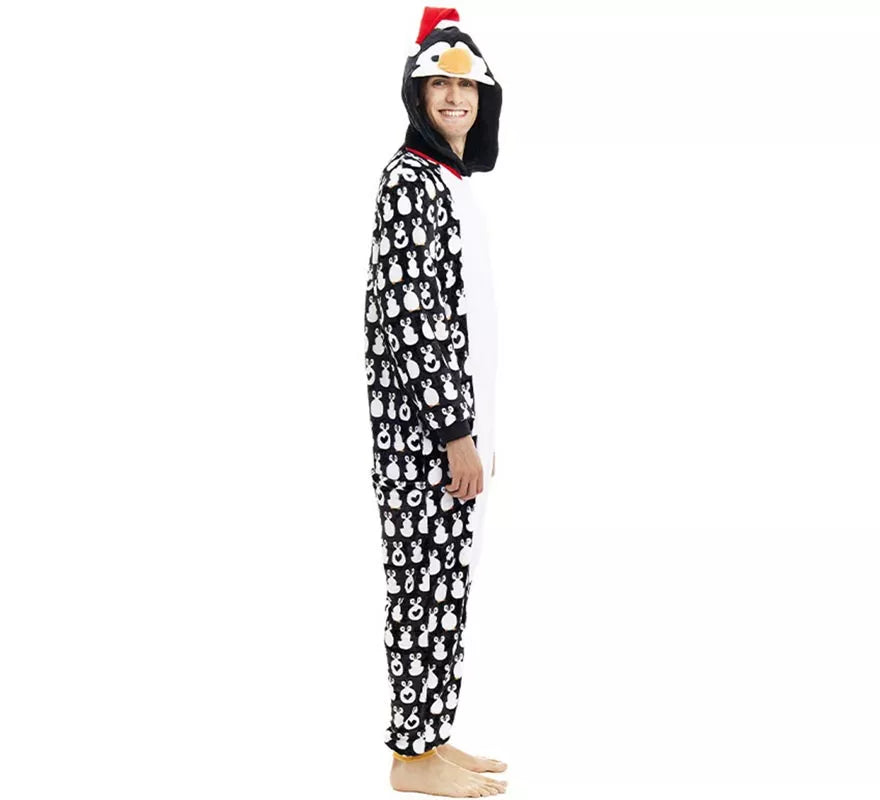 Translation missing: pt-PT.Disfraz o Pijama Pingüino Navideño estampado con capucha para adulto