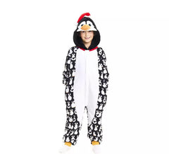 Fato de pinguim de Natal estampado ou pijama com capuz para criança