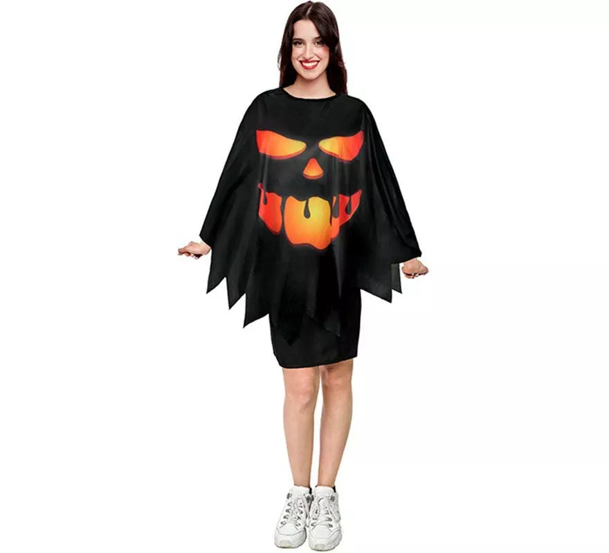 Translation missing: pt-PT.Disfraz o Poncho Calabaza negro tenebrosa adulto de 75 cm