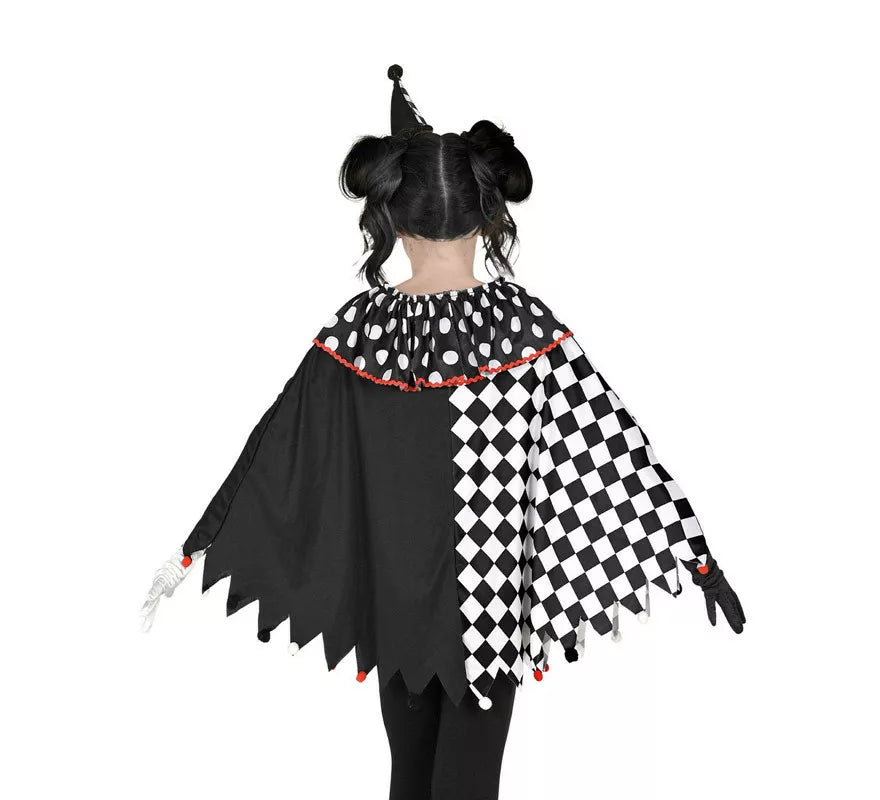 Translation missing: pt-PT.Disfraz o Poncho de Arlequín Negro y Blanco a Cuadros para niña