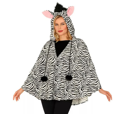 Disfraz o Poncho de Cebra con Capucha para adulto