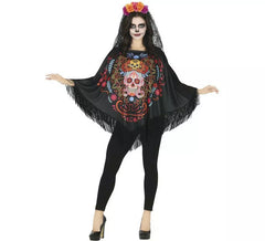Fato ou poncho do Dia dos Mortos para mulher