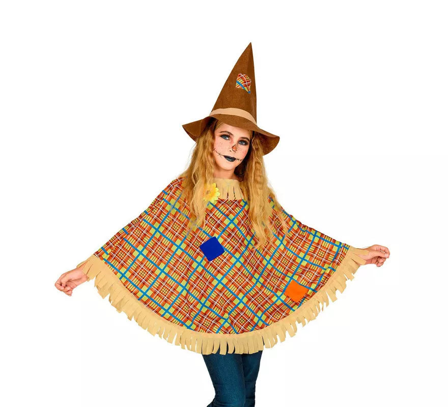 Disfraz o Poncho de Espantapájaros con Sombrero para niños