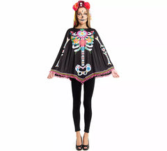 Fato de esqueleto Catrina ou poncho para mulheres