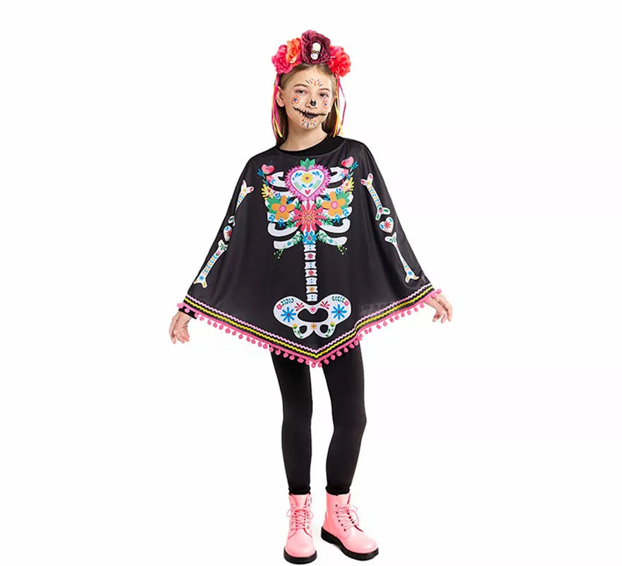 Translation missing: pt-PT.Disfraz o Poncho de Esqueleto Catrina para niña