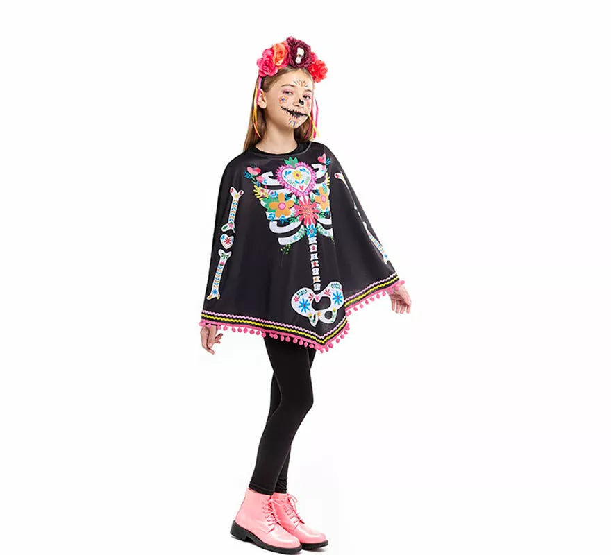 Translation missing: pt-PT.Disfraz o Poncho de Esqueleto Catrina para niña