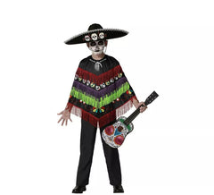 Divertida fantasia de esqueleto ou poncho para criança