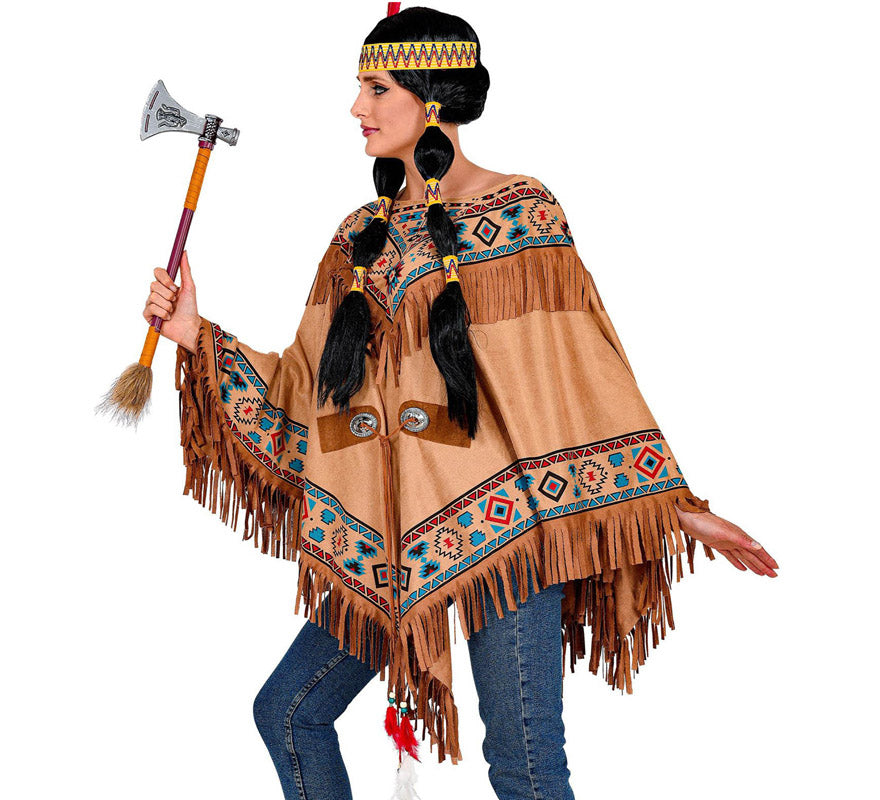 Translation missing: pt-PT.Disfraz o Poncho de India Nativa con Estampado para adulto