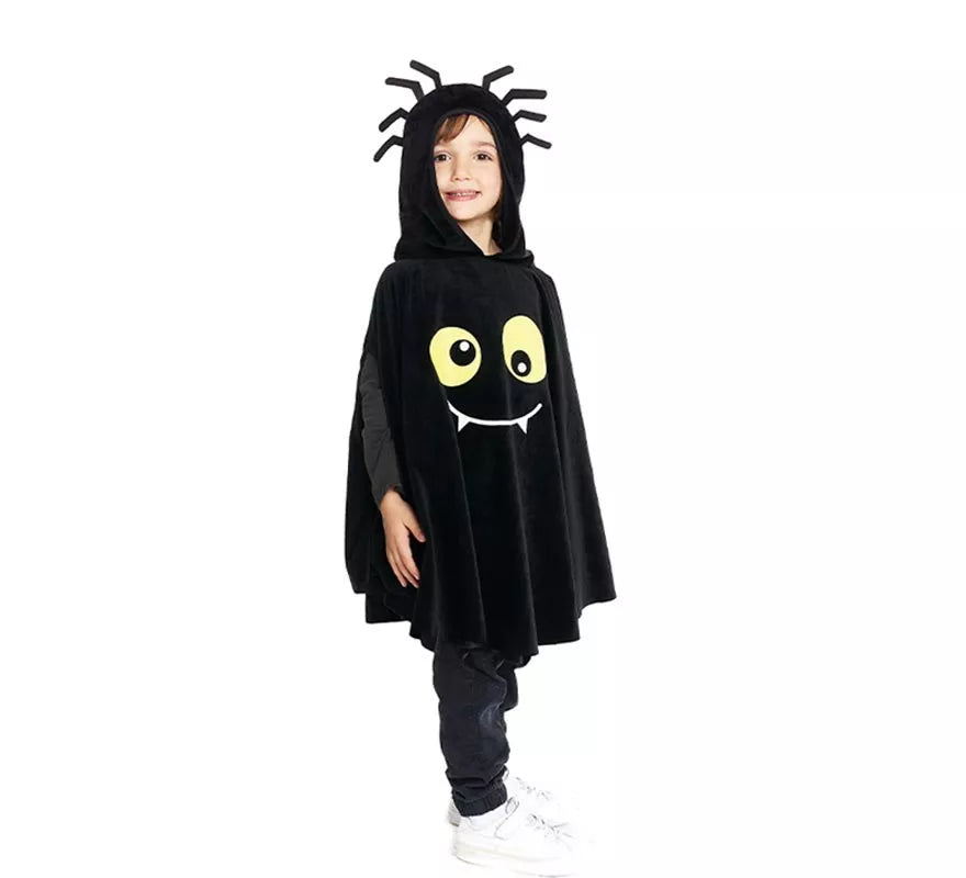 Disfraz o Poncho Spider negro con capucha para bebé y niños