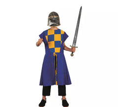 Fato medieval xadrez azul ou túnica para criança