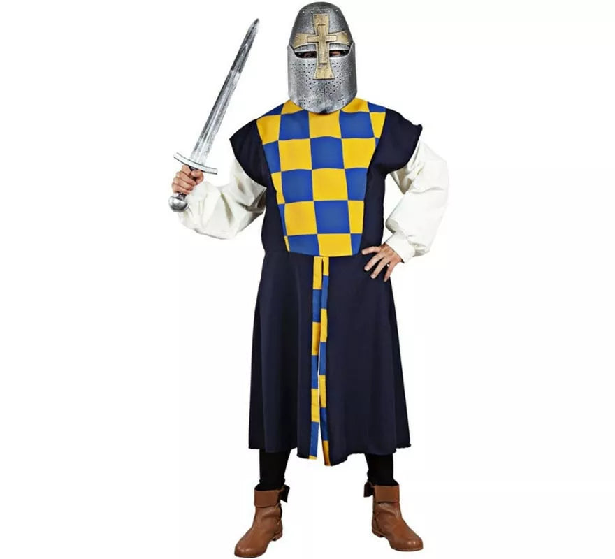 Translation missing: pt-PT.Disfraz o Sobrevesta Medieval negra a cuadros para hombre