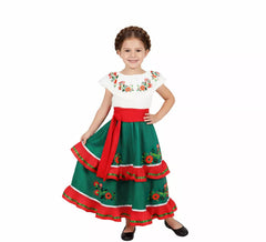 Traje tradicional mexicano ou fato com saia para menina