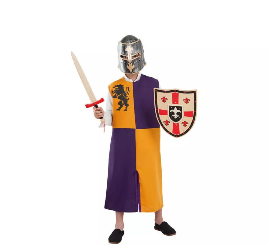 Translation missing: pt-PT.Disfraz o Túnica de Guerrero Medieval Naranja y Morada para niños