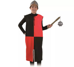 Fato de guerreiro medieval vermelho e preto ou túnica para criança