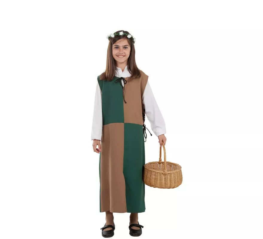 Translation missing: pt-PT.Disfraz o Túnica Marrón y Verde Medieval para niña