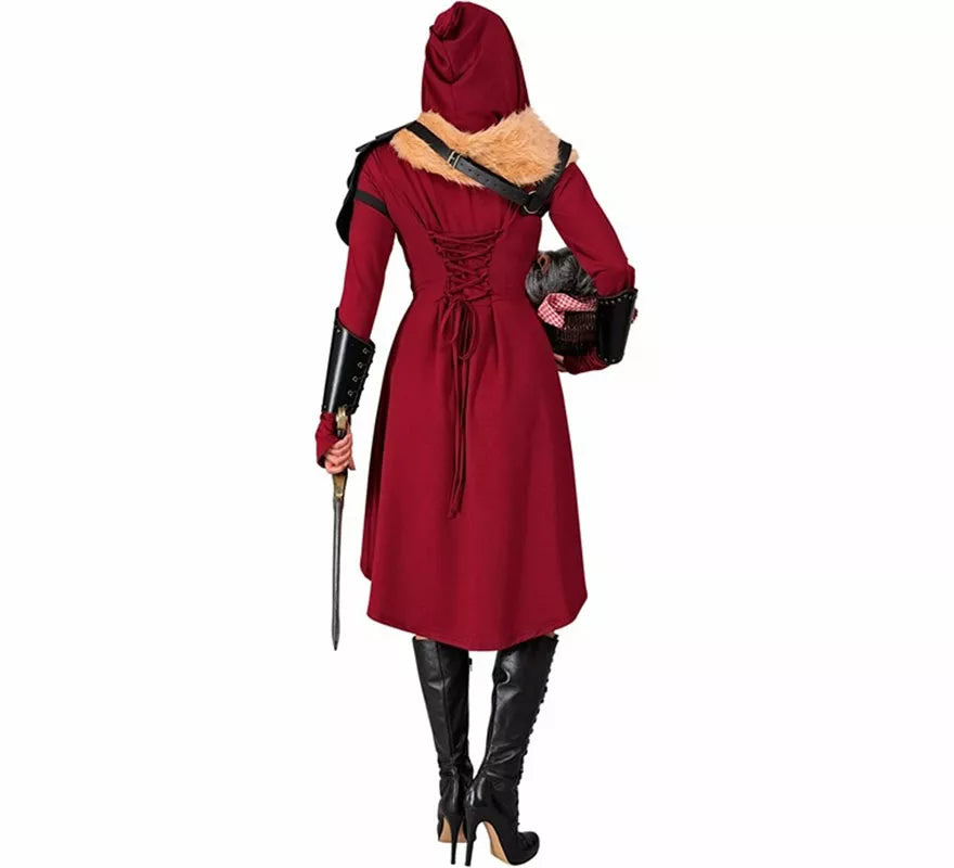 Translation missing: pt-PT.Disfraz o Vestido Medieval rojo con Capucha para mujer