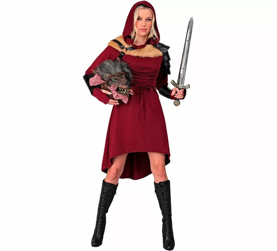 Translation missing: pt-PT.Disfraz o Vestido Medieval rojo con Capucha para mujer