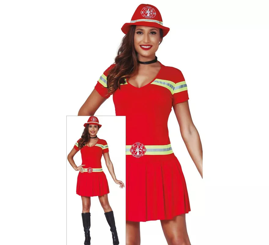 Translation missing: pt-PT.Disfraz para mujer de Bombera rojo con bandas reflectantes