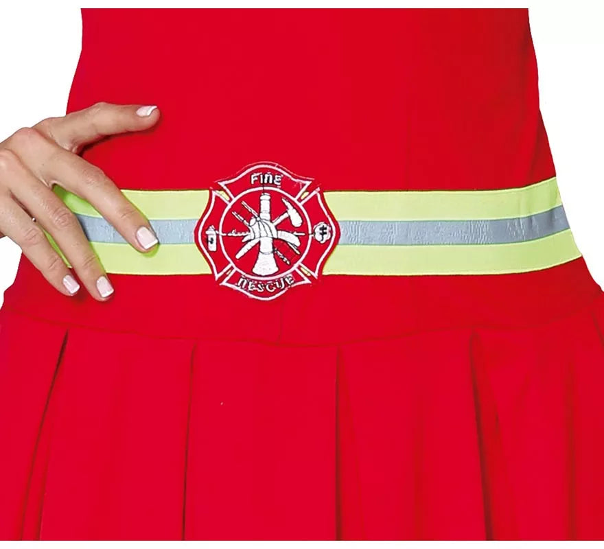 Disfraz para mujer de Bombera rojo con bandas reflectantes