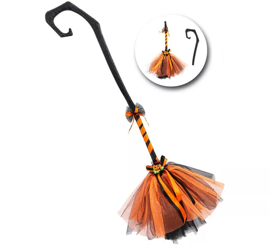Translation missing: pt-PT.Escoba de Bruja Calabaza Negro y naranja 80 cm