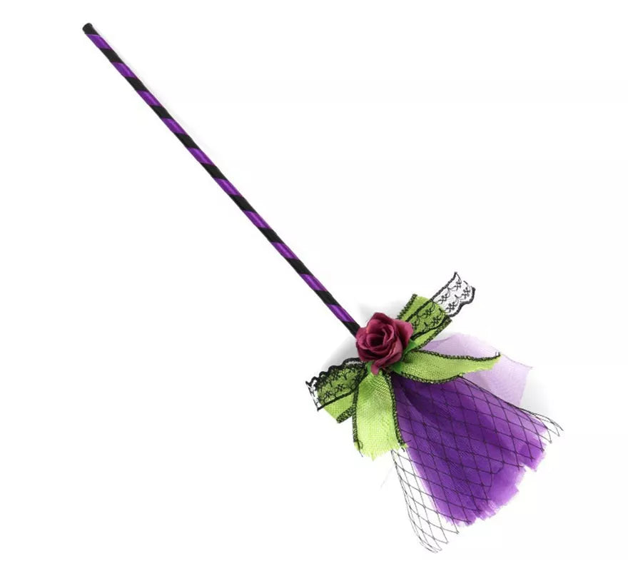 Translation missing: pt-PT.Escoba de Bruja morado con tul de 40 cm