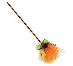 Vassoura de bruxa laranja com tule de 40 cm