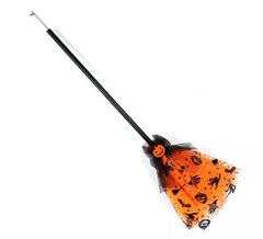 Vassoura de bruxa laranja com tule de 90 cm