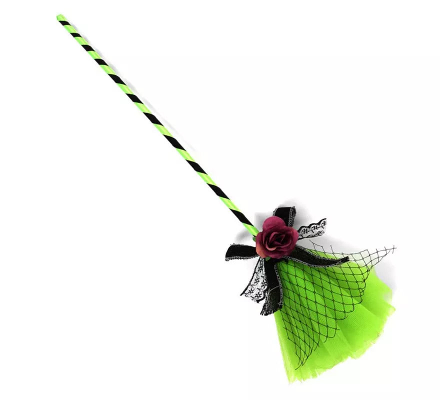 Translation missing: pt-PT.Escoba de Bruja verde con tul de 40 cm