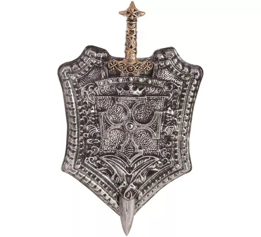 Translation missing: pt-PT.Escudo con Cruz y Espada Caballero Medieval de 38x60 cm