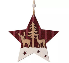 Pingente Estrela de Madeira Vermelha 14 cms