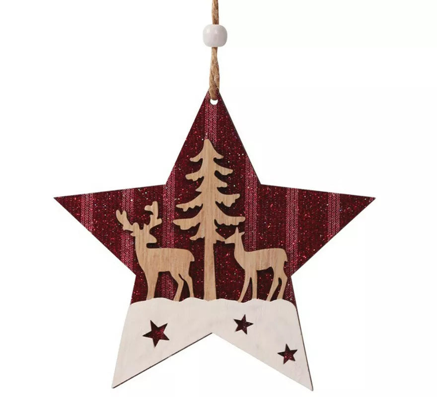 Translation missing: pt-PT.Estrella Roja de Madera Colgante de 14 cms